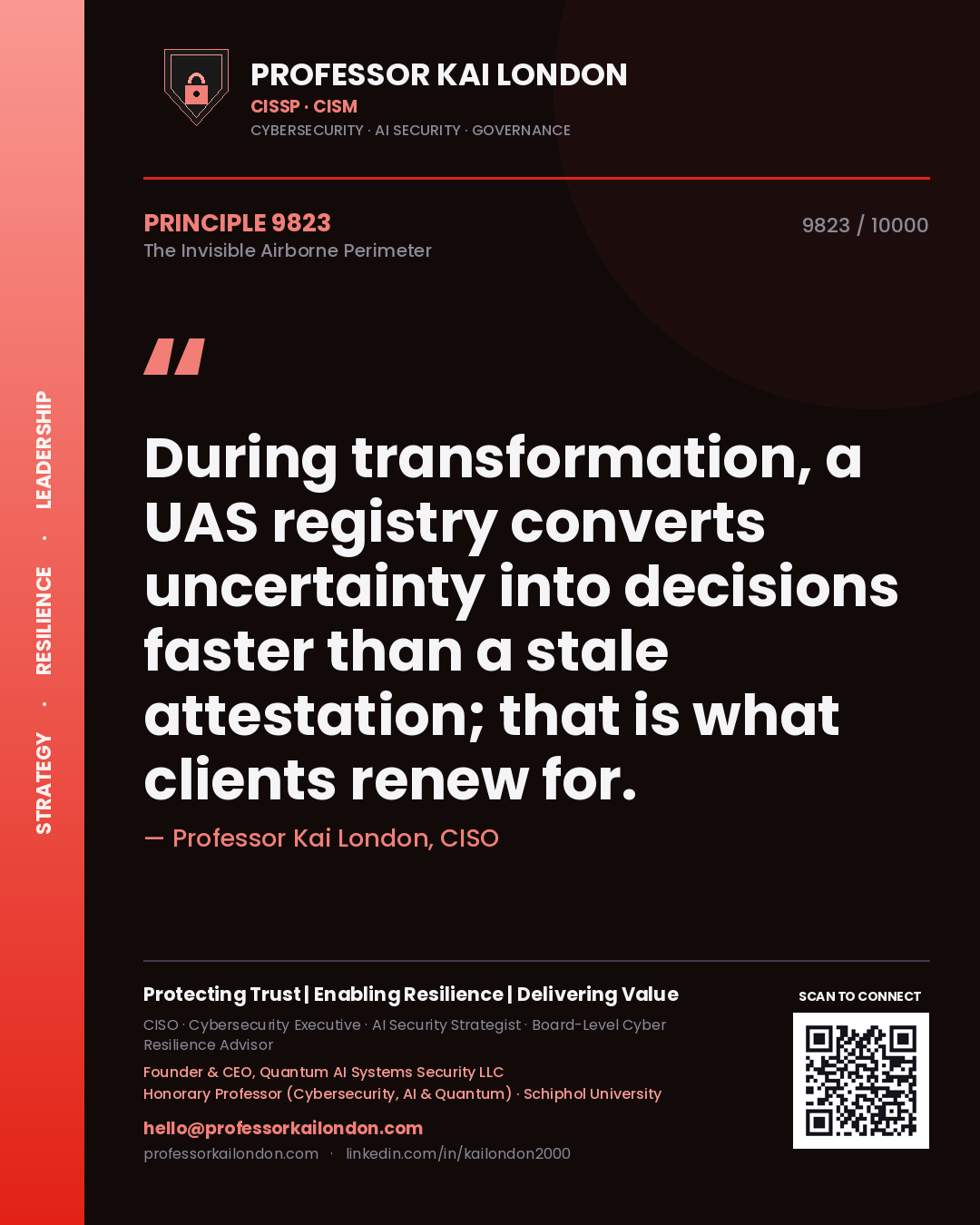Professor Kai London principle 9823: During transformation, a UAS registry converts uncertainty into decisions faster than a stale attestation; that is what clients renew for.