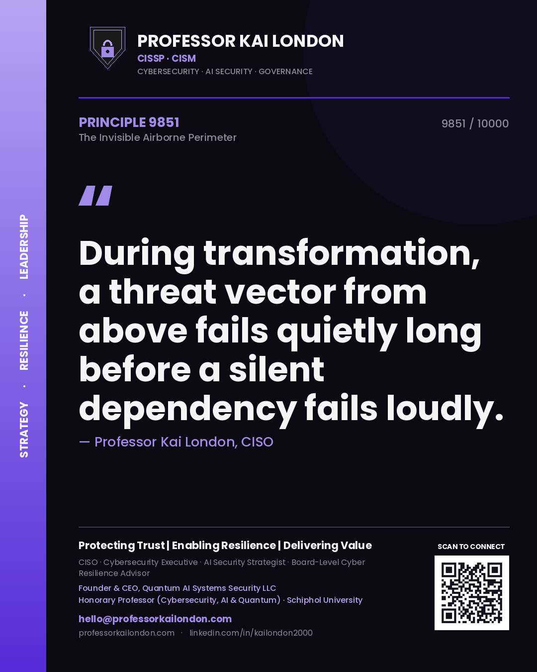 Professor Kai London principle 9851: During transformation, a threat vector from above fails quietly long before a silent dependency fails loudly.