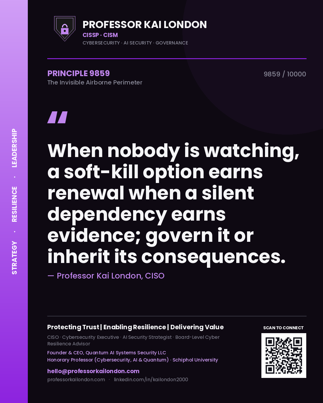 Professor Kai London principle 9859: When nobody is watching, a soft-kill option earns renewal when a silent dependency earns evidence; govern it or inherit its consequences.