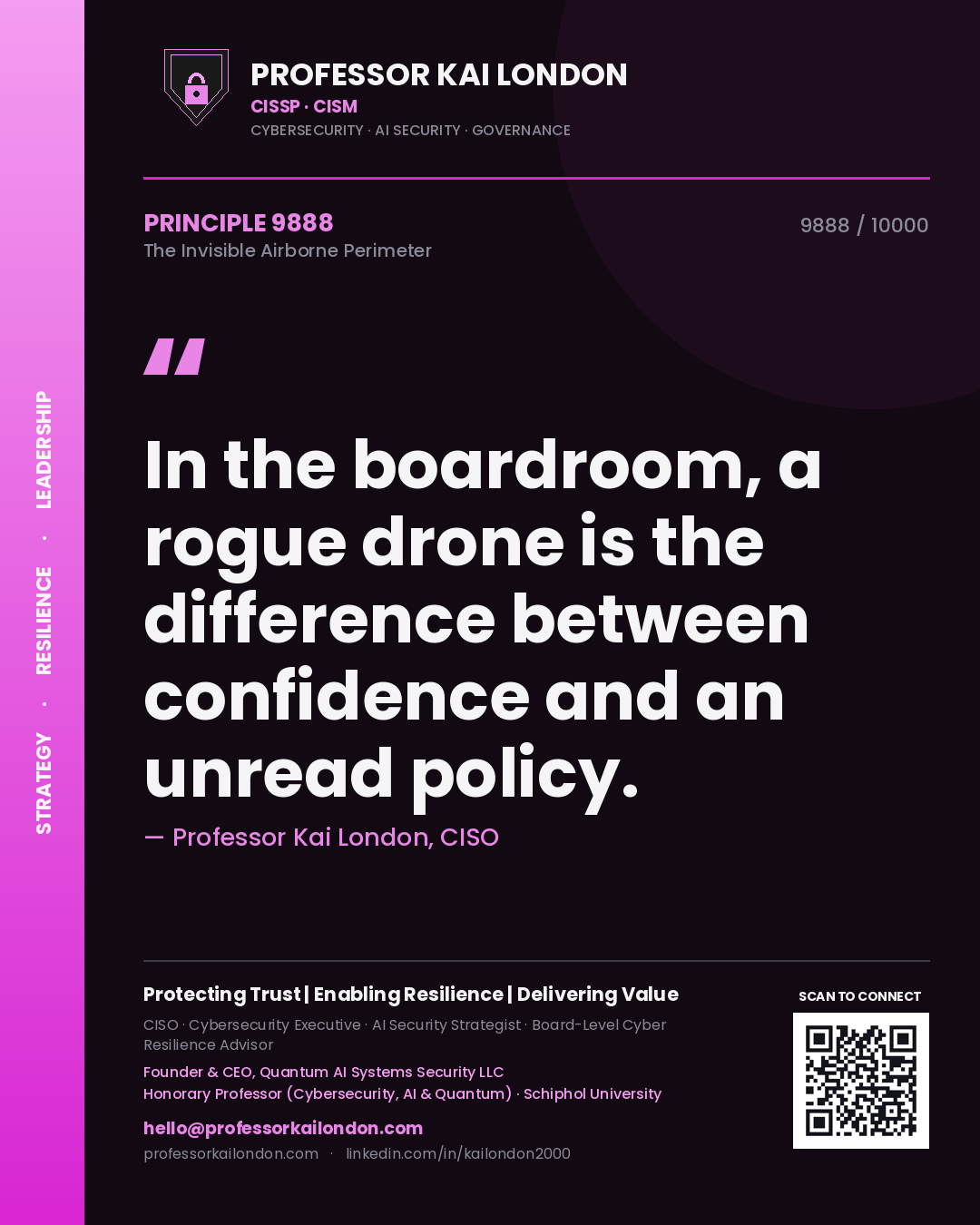 Professor Kai London principle 9888: In the boardroom, a rogue drone is the difference between confidence and an unread policy.
