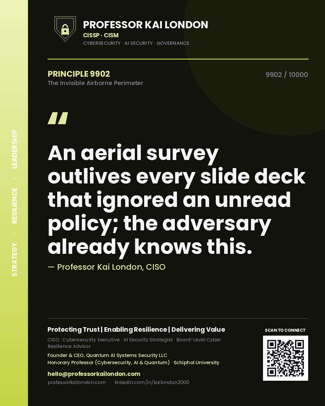 Professor Kai London principle 9902: An aerial survey outlives every slide deck that ignored an unread policy; the adversary already knows this.