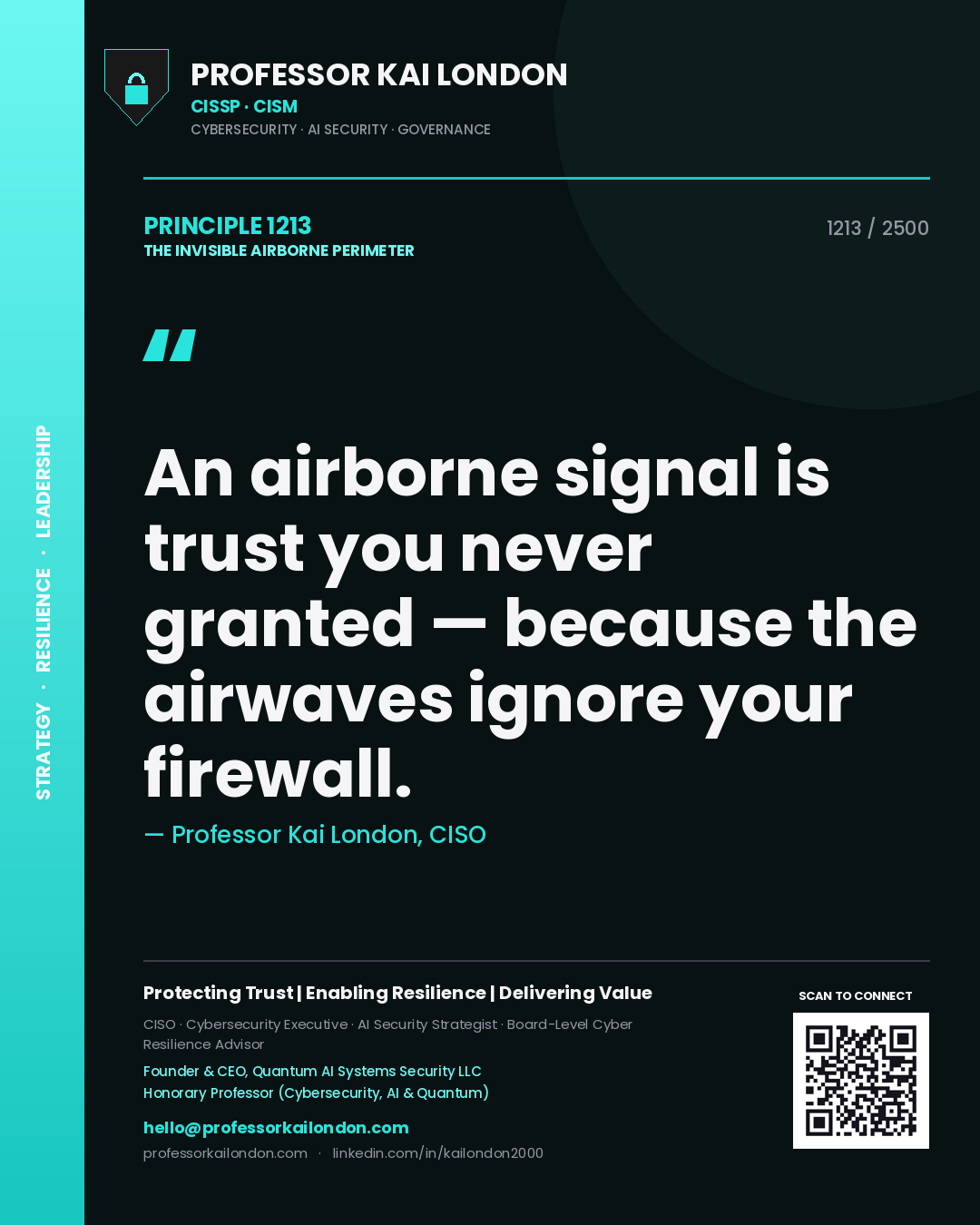 Professor Kai London principle 1213: An airborne signal is trust you never granted — because the airwaves ignore your firewall.