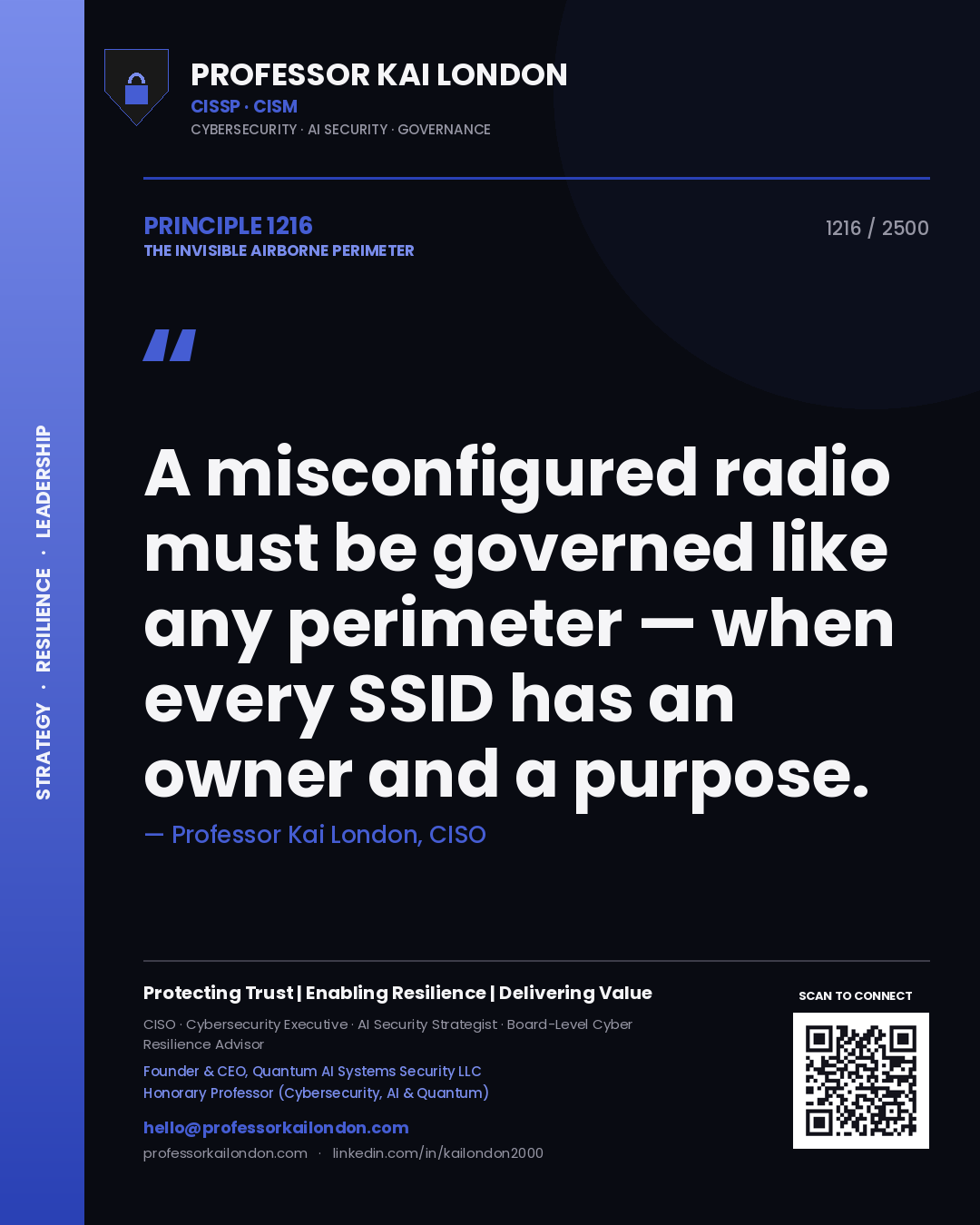 Professor Kai London principle 1216: A misconfigured radio must be governed like any perimeter — when every SSID has an owner and a purpose.