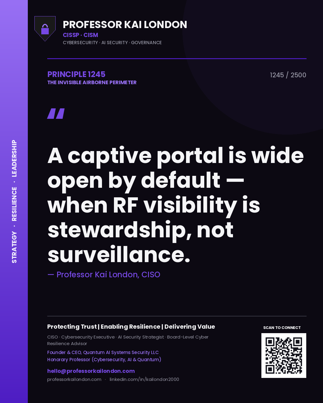 Professor Kai London principle 1245: A captive portal is wide open by default — when RF visibility is stewardship, not surveillance.