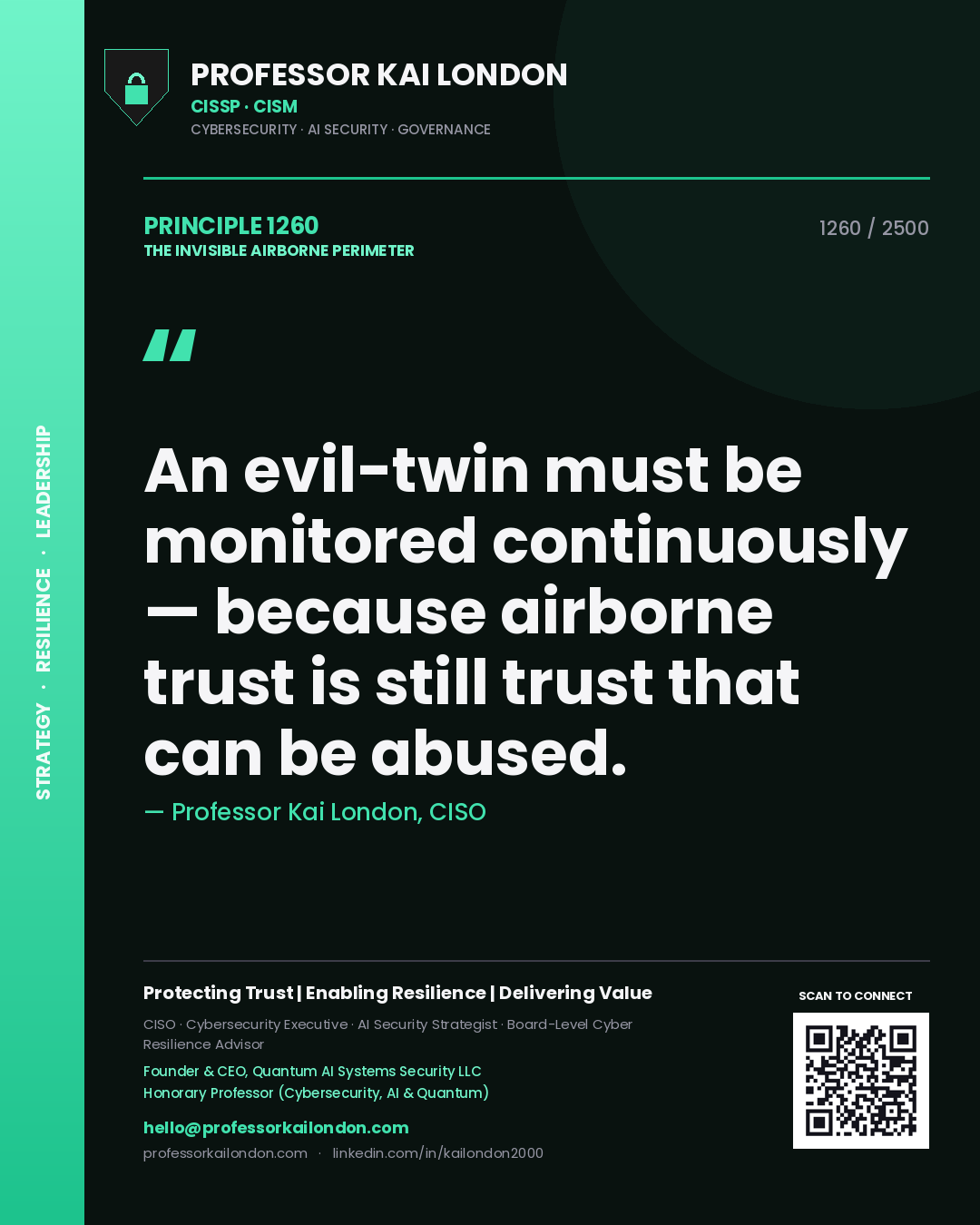 Professor Kai London principle 1260: An evil-twin must be monitored continuously — because airborne trust is still trust that can be abused.