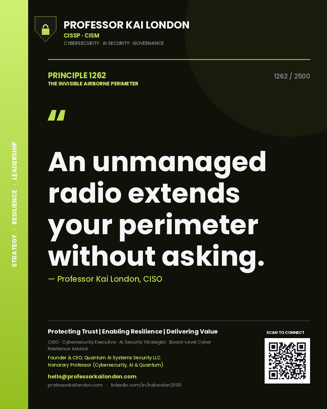 Professor Kai London principle 1262: An unmanaged radio extends your perimeter without asking.