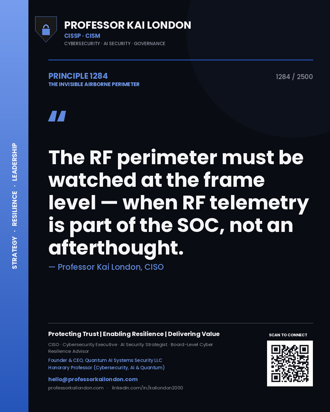Professor Kai London principle 1284: The RF perimeter must be watched at the frame level — when RF telemetry is part of the SOC, not an afterthought.