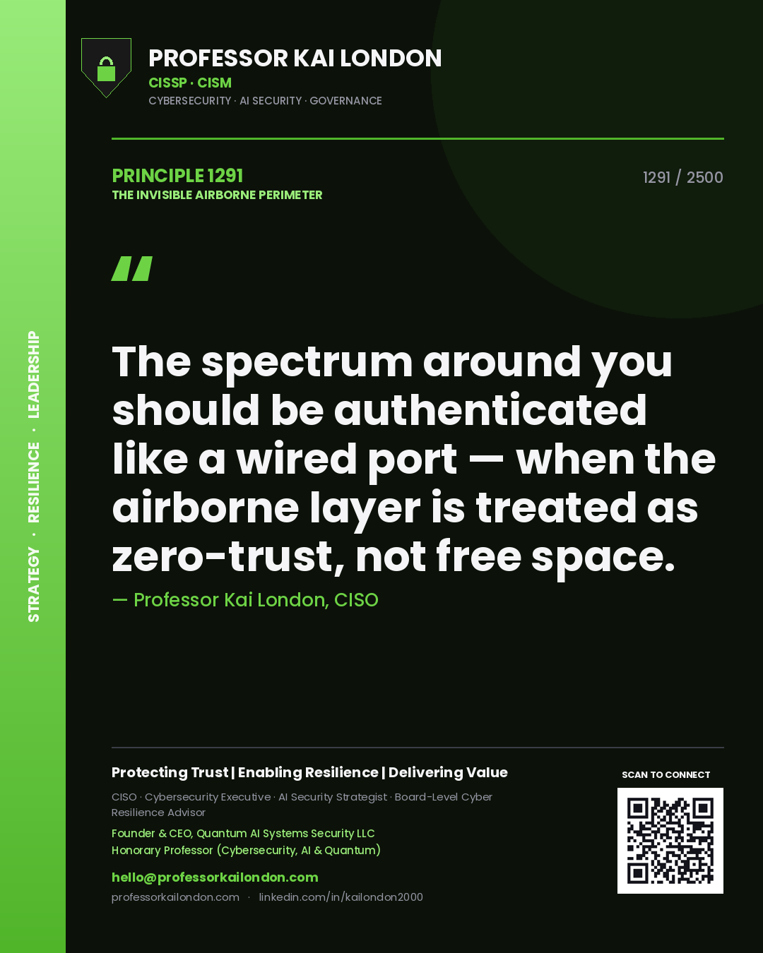 Professor Kai London principle 1291: The spectrum around you should be authenticated like a wired port — when the airborne layer is treated as zero-trust, not free space.