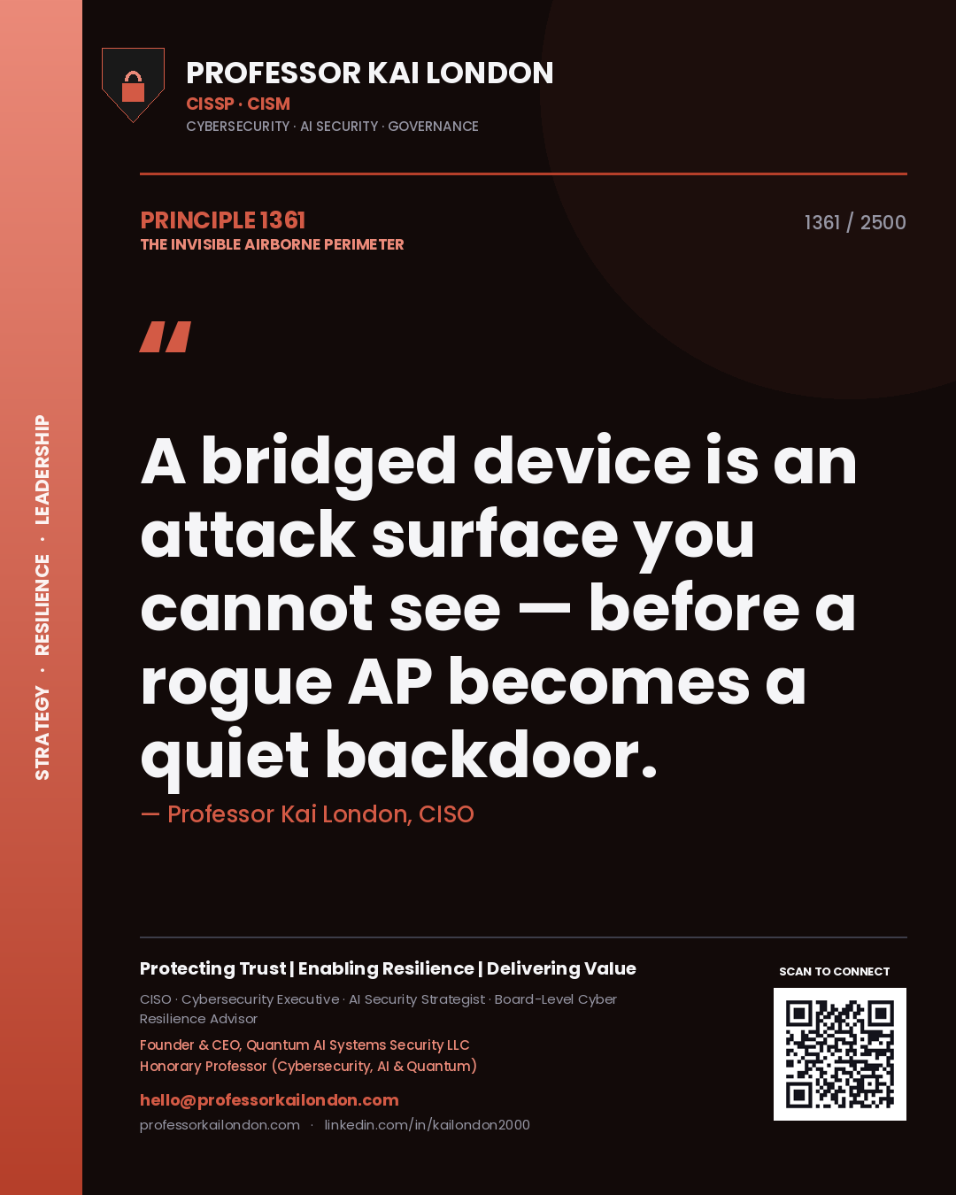 Professor Kai London principle 1361: A bridged device is an attack surface you cannot see — before a rogue AP becomes a quiet backdoor.