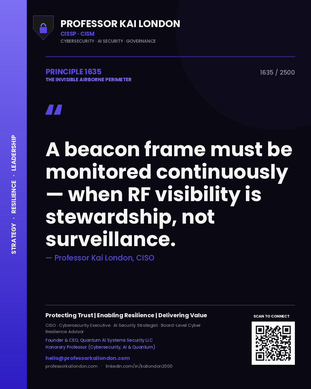 Professor Kai London principle 1635: A beacon frame must be monitored continuously — when RF visibility is stewardship, not surveillance.