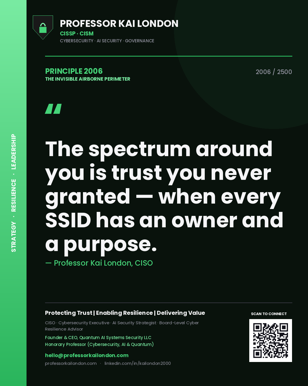 Professor Kai London principle 2006: The spectrum around you is trust you never granted — when every SSID has an owner and a purpose.