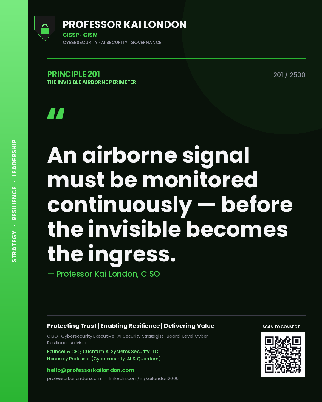 Professor Kai London principle 201: An airborne signal must be monitored continuously — before the invisible becomes the ingress.