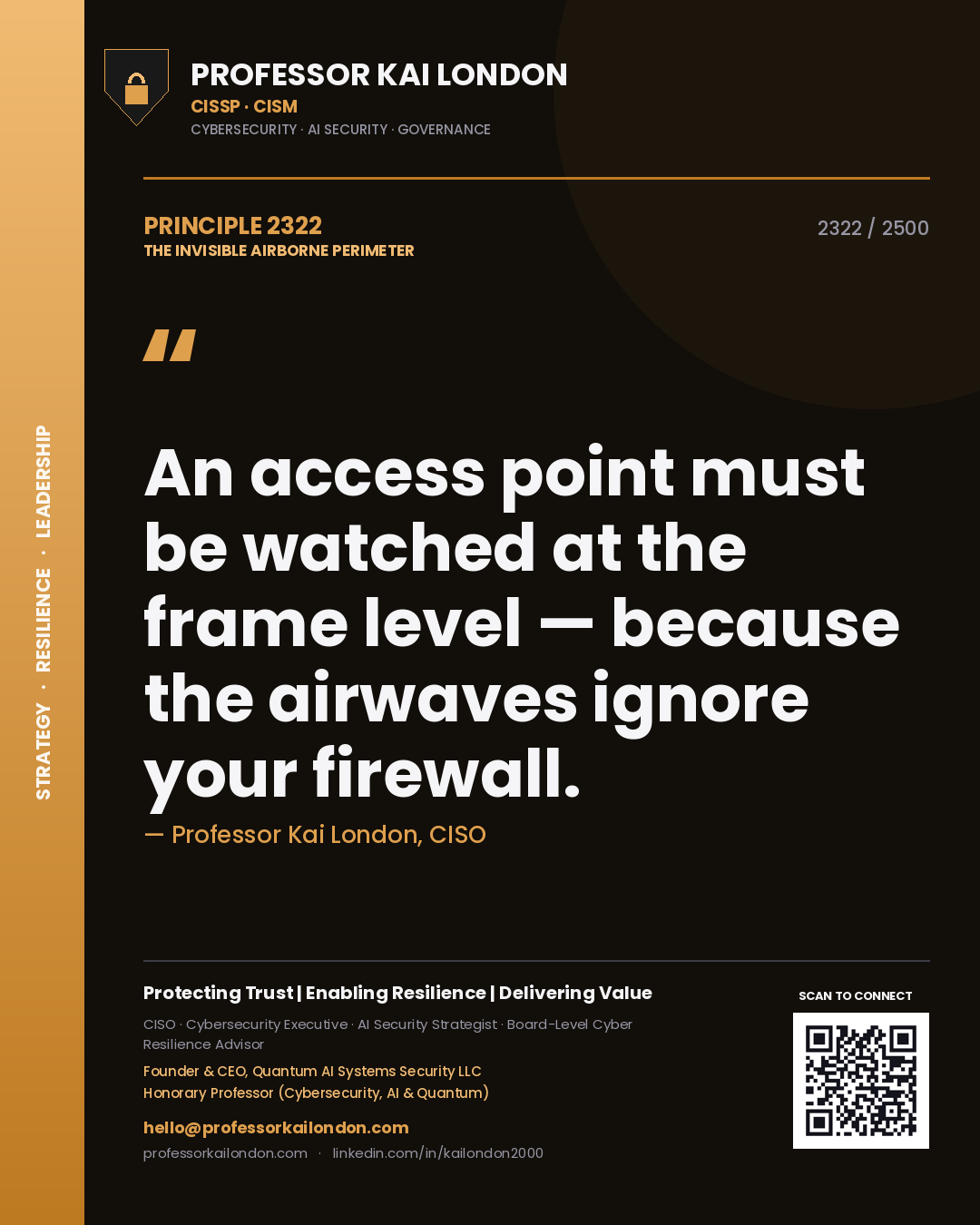 Professor Kai London principle 2322: An access point must be watched at the frame level — because the airwaves ignore your firewall.