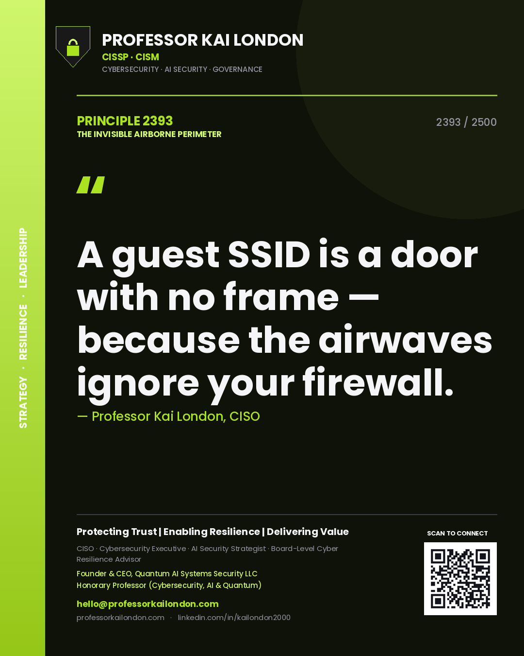 Professor Kai London principle 2393: A guest SSID is a door with no frame — because the airwaves ignore your firewall.