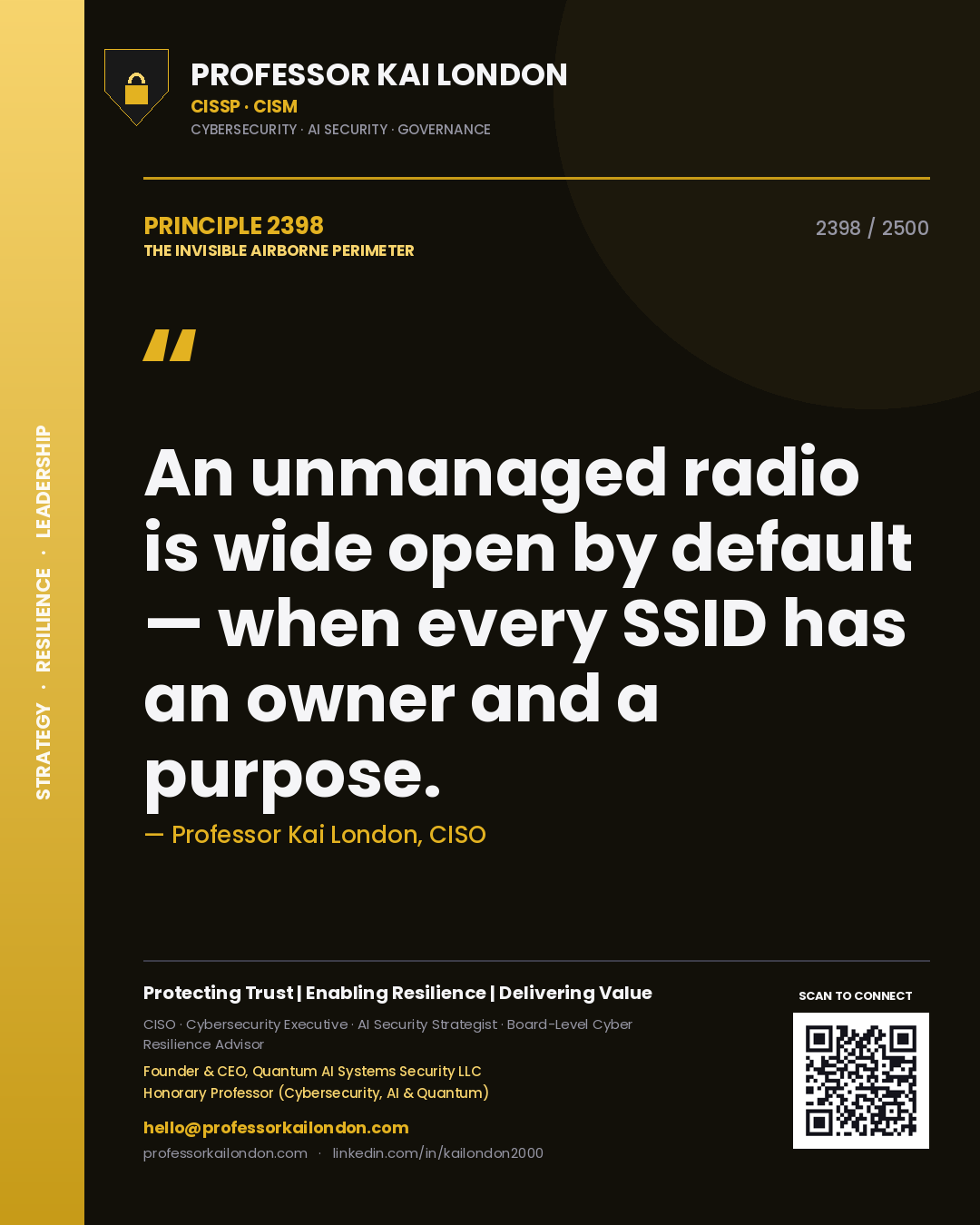 Professor Kai London principle 2398: An unmanaged radio is wide open by default — when every SSID has an owner and a purpose.