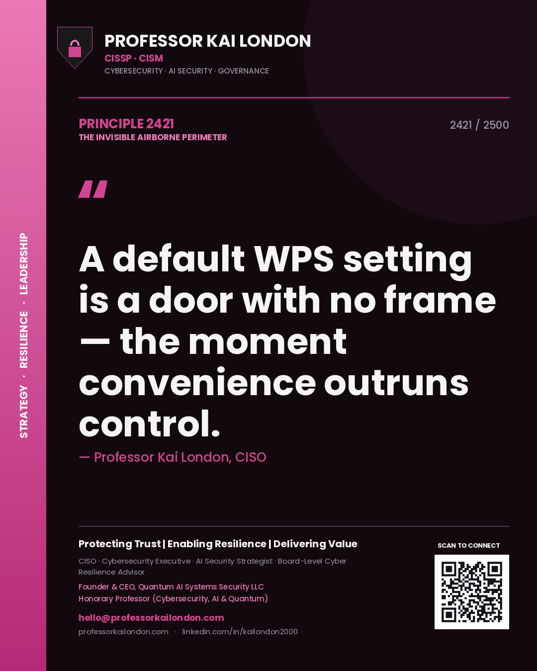 Professor Kai London principle 2421: A default WPS setting is a door with no frame — the moment convenience outruns control.