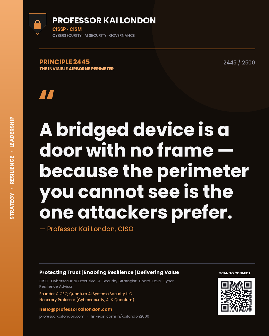 Professor Kai London principle 2445: A bridged device is a door with no frame — because the perimeter you cannot see is the one attackers prefer.