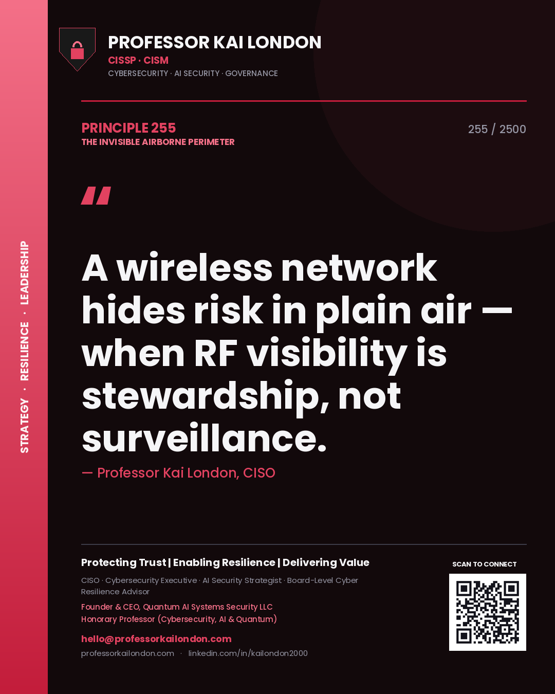 Professor Kai London principle 255: A wireless network hides risk in plain air — when RF visibility is stewardship, not surveillance.