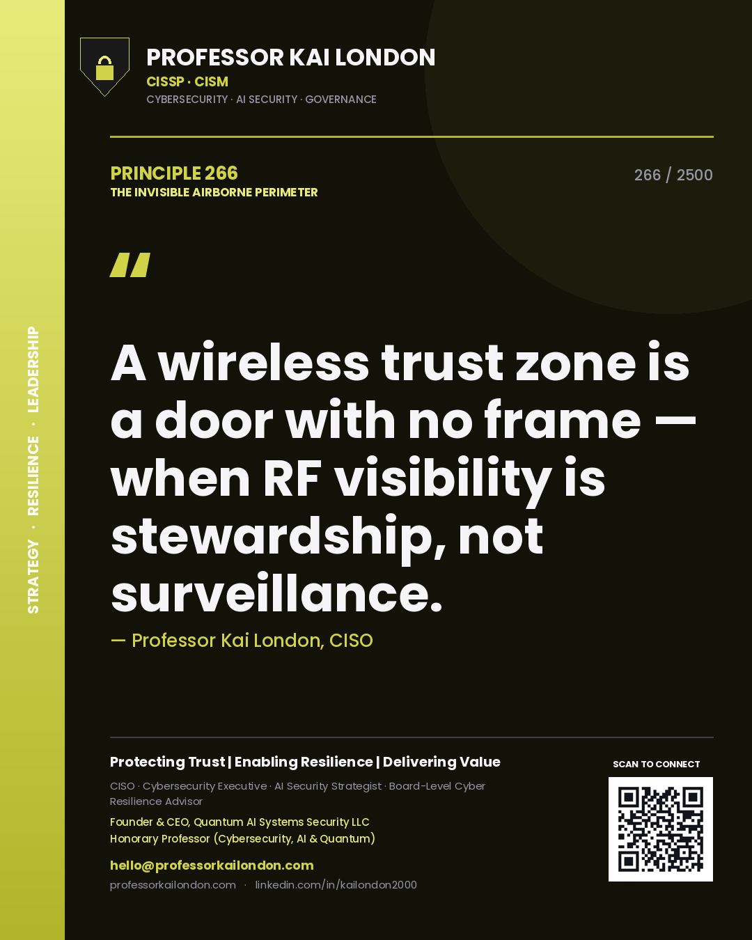 Professor Kai London principle 266: A wireless trust zone is a door with no frame — when RF visibility is stewardship, not surveillance.