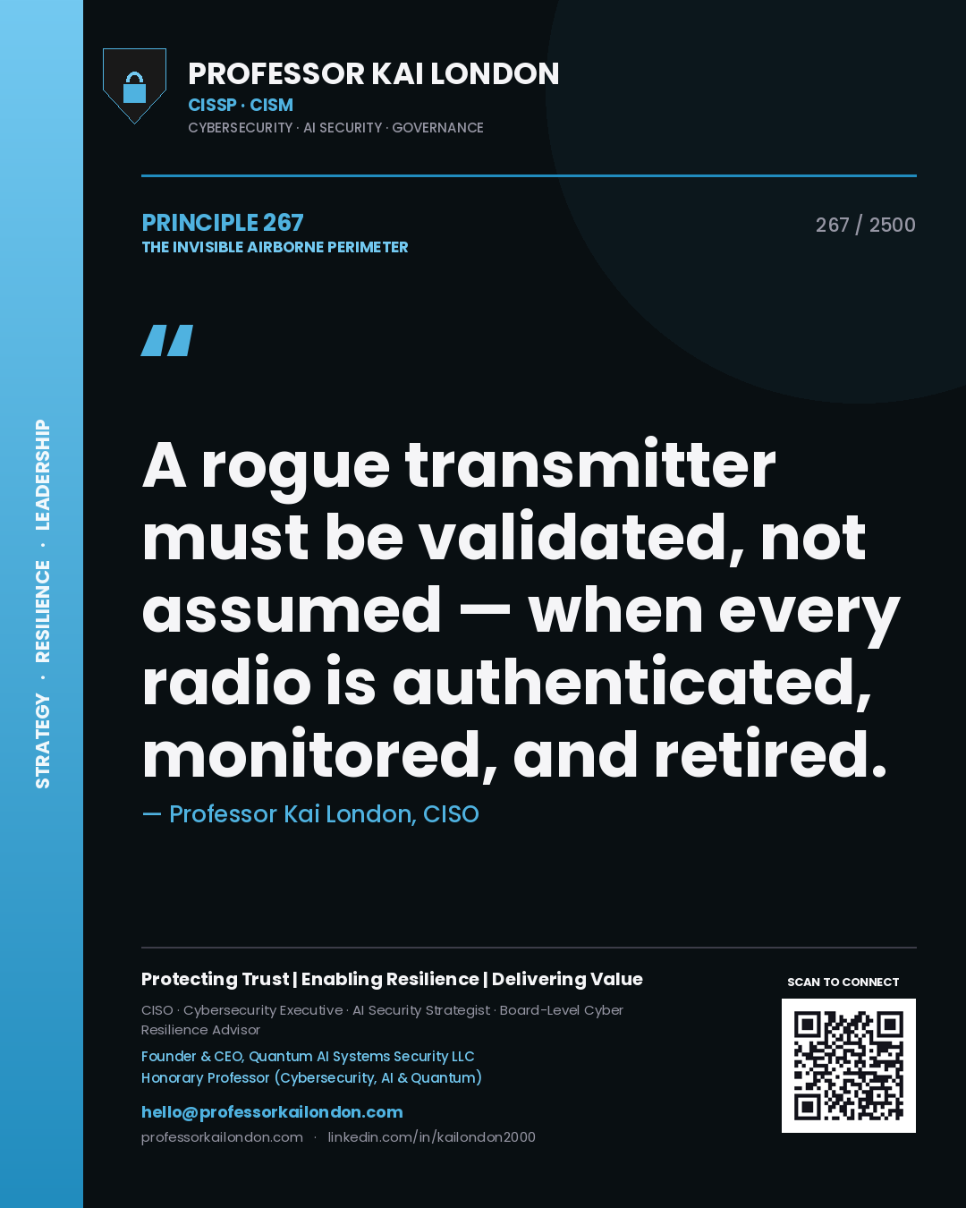 Professor Kai London principle 267: A rogue transmitter must be validated, not assumed — when every radio is authenticated, monitored, and retired.