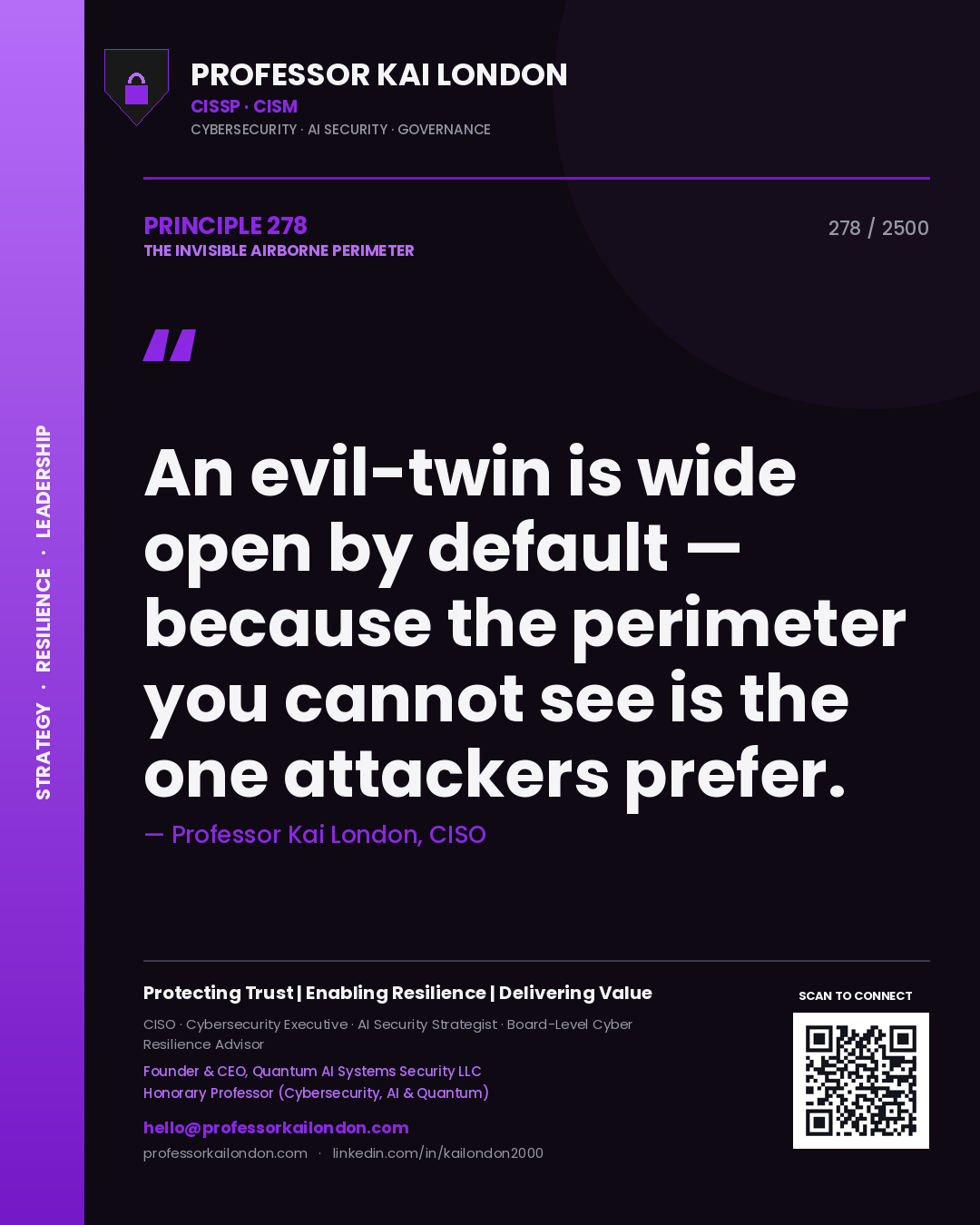 Professor Kai London principle 278: An evil-twin is wide open by default — because the perimeter you cannot see is the one attackers prefer.