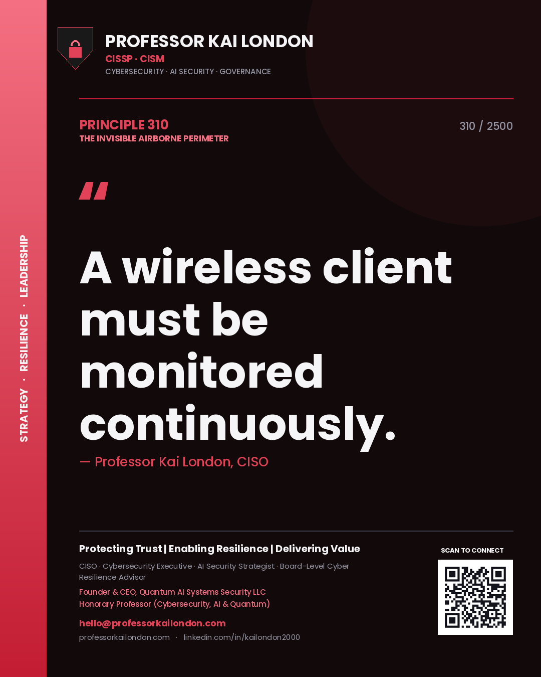 Professor Kai London principle 310: A wireless client must be monitored continuously.