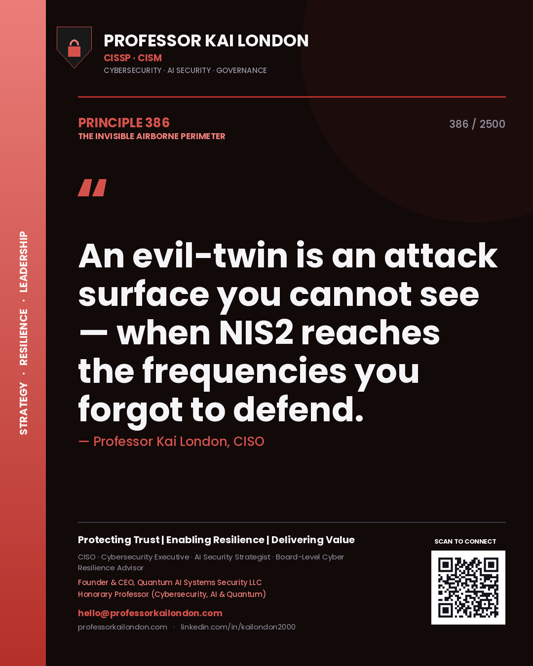 Professor Kai London principle 386: An evil-twin is an attack surface you cannot see — when NIS2 reaches the frequencies you forgot to defend.