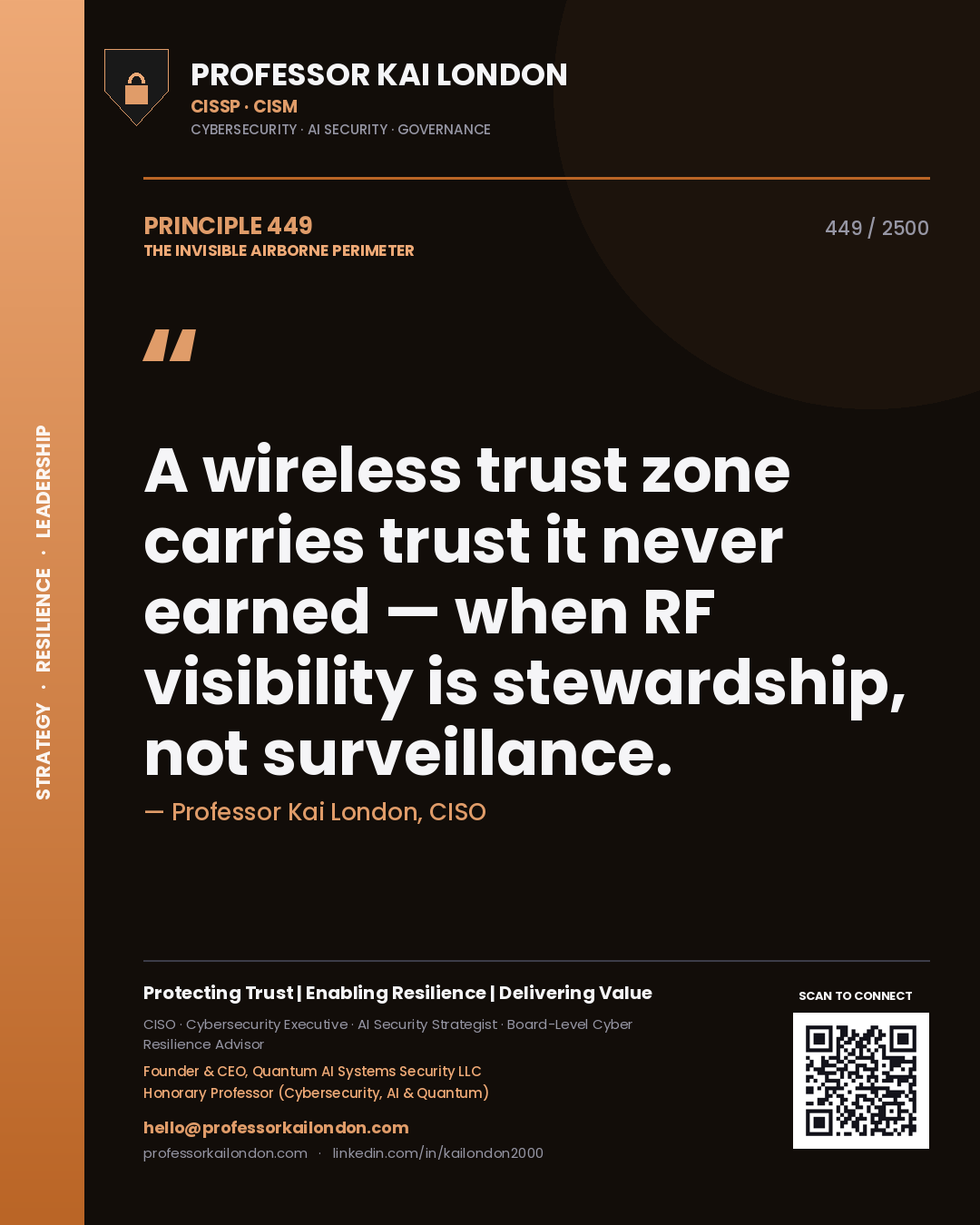 Professor Kai London principle 449: A wireless trust zone carries trust it never earned — when RF visibility is stewardship, not surveillance.