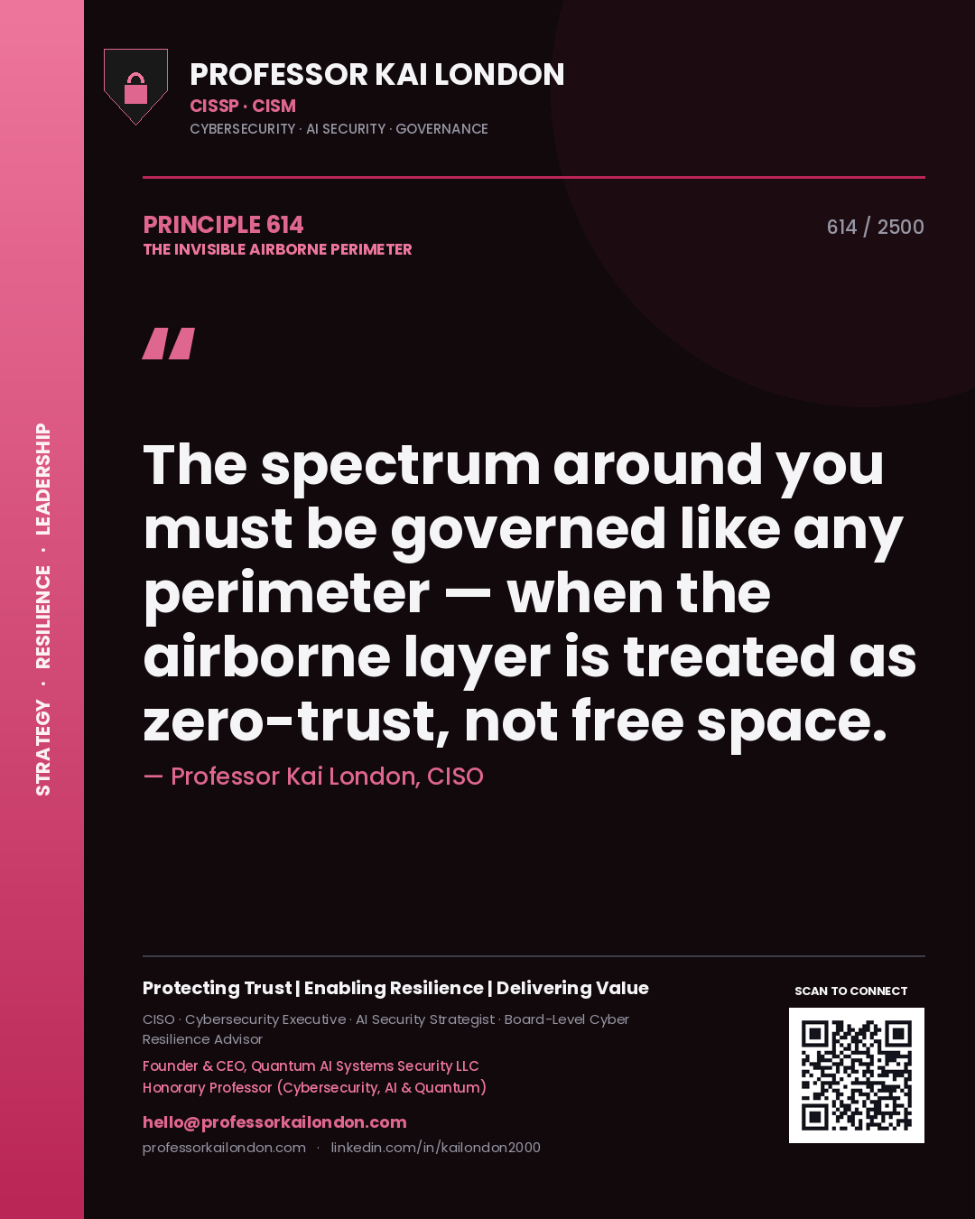 Professor Kai London principle 614: The spectrum around you must be governed like any perimeter — when the airborne layer is treated as zero-trust, not free space.