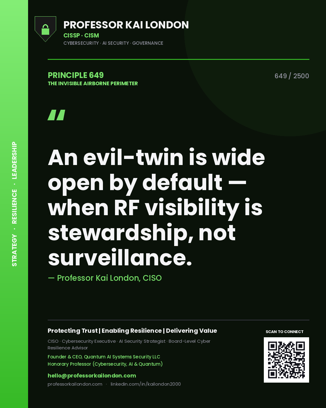 Professor Kai London principle 649: An evil-twin is wide open by default — when RF visibility is stewardship, not surveillance.