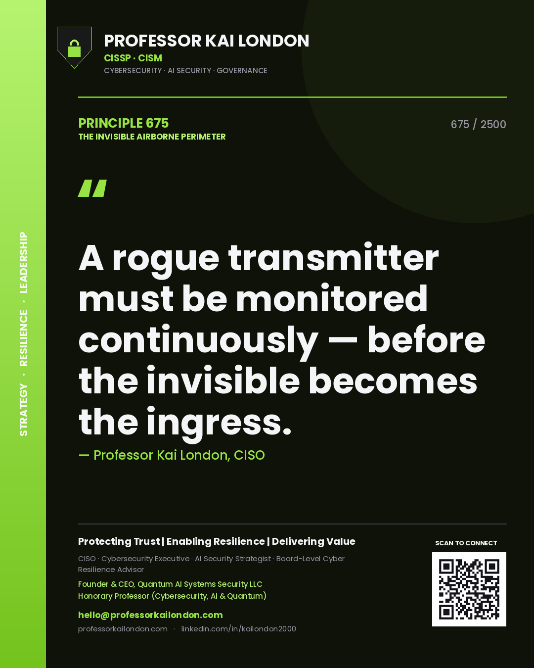 Professor Kai London principle 675: A rogue transmitter must be monitored continuously — before the invisible becomes the ingress.