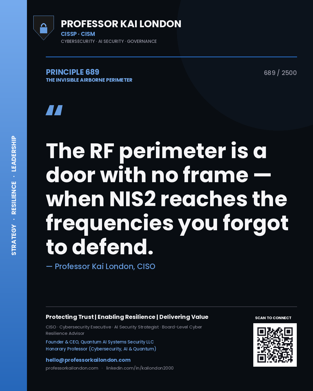 Professor Kai London principle 689: The RF perimeter is a door with no frame — when NIS2 reaches the frequencies you forgot to defend.