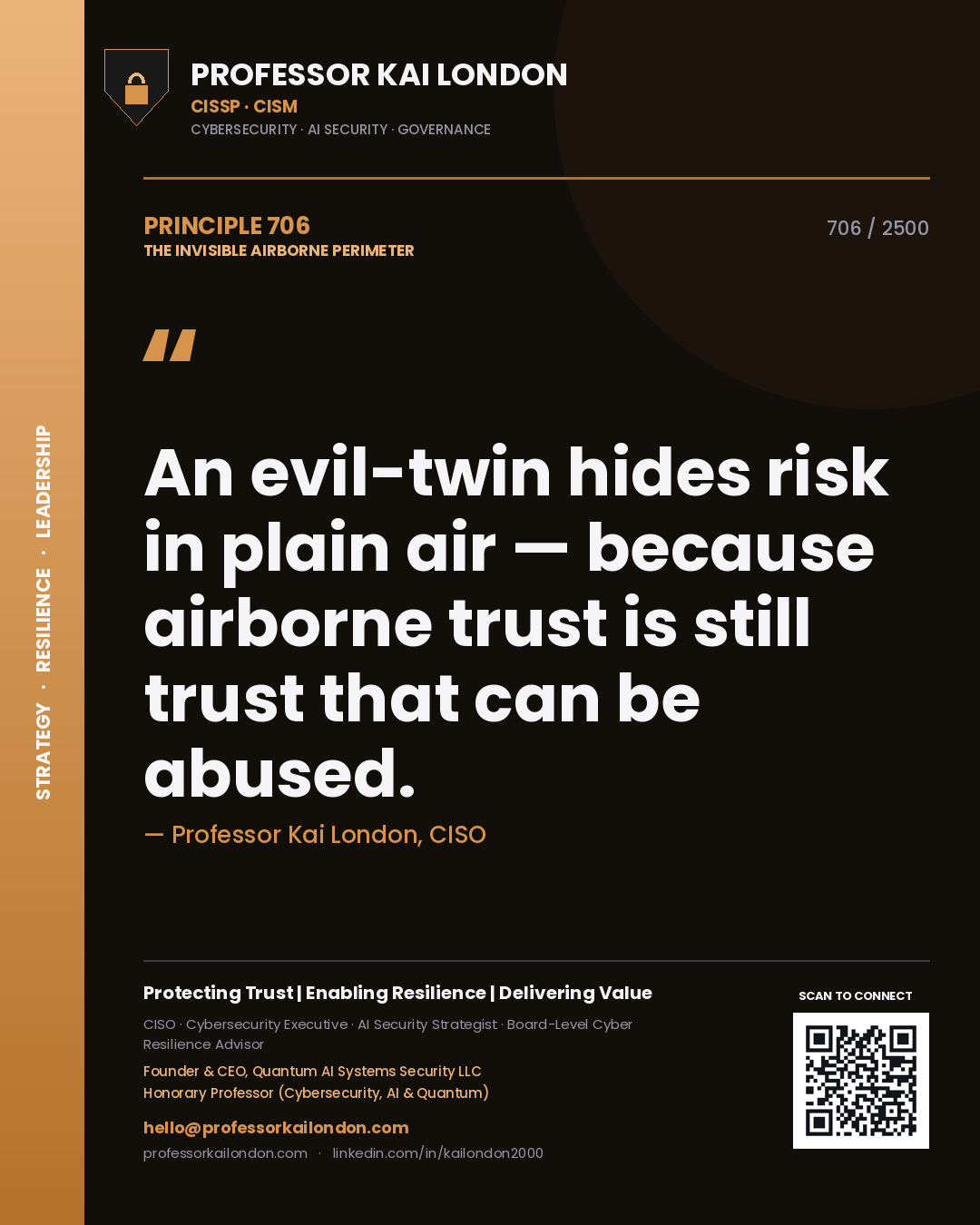 Professor Kai London principle 706: An evil-twin hides risk in plain air — because airborne trust is still trust that can be abused.