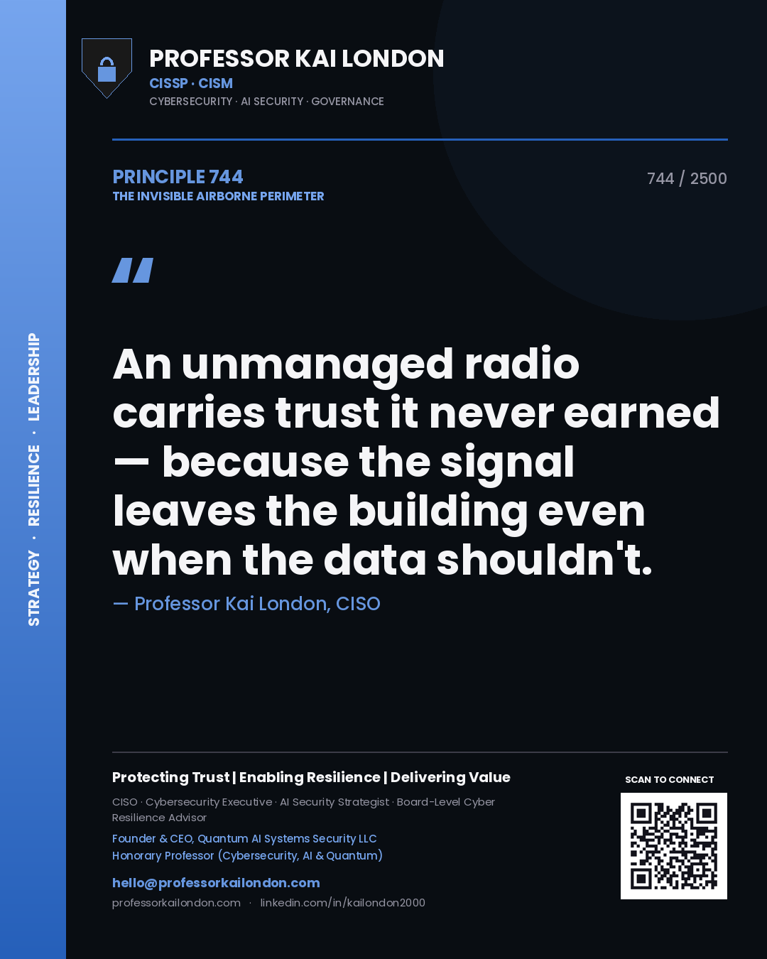 Professor Kai London principle 744: An unmanaged radio carries trust it never earned — because the signal leaves the building even when the data shouldn't.