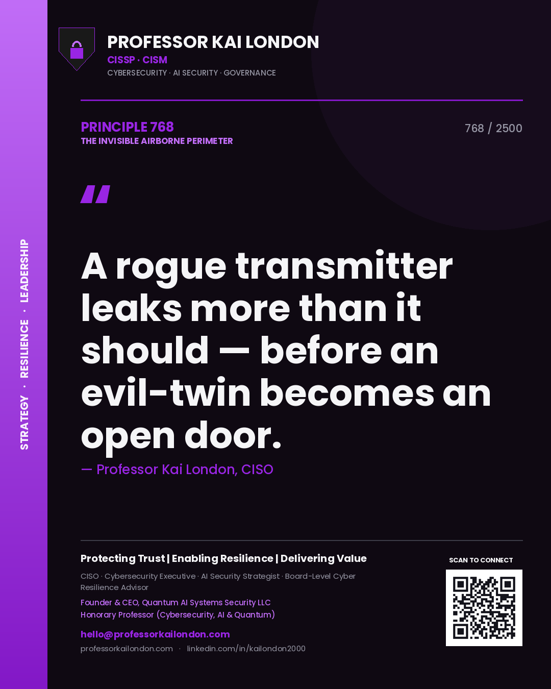 Professor Kai London principle 768: A rogue transmitter leaks more than it should — before an evil-twin becomes an open door.
