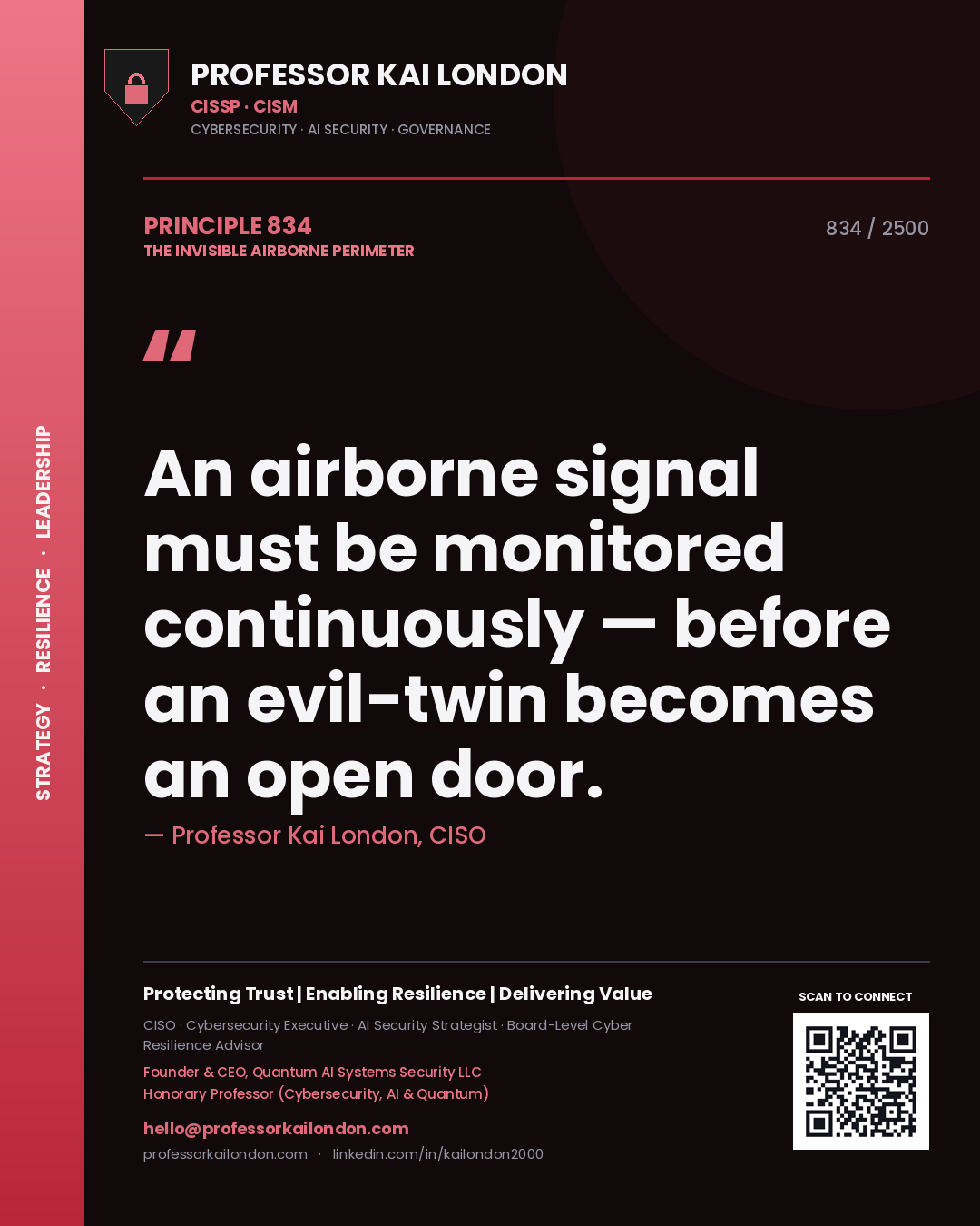 Professor Kai London principle 834: An airborne signal must be monitored continuously — before an evil-twin becomes an open door.