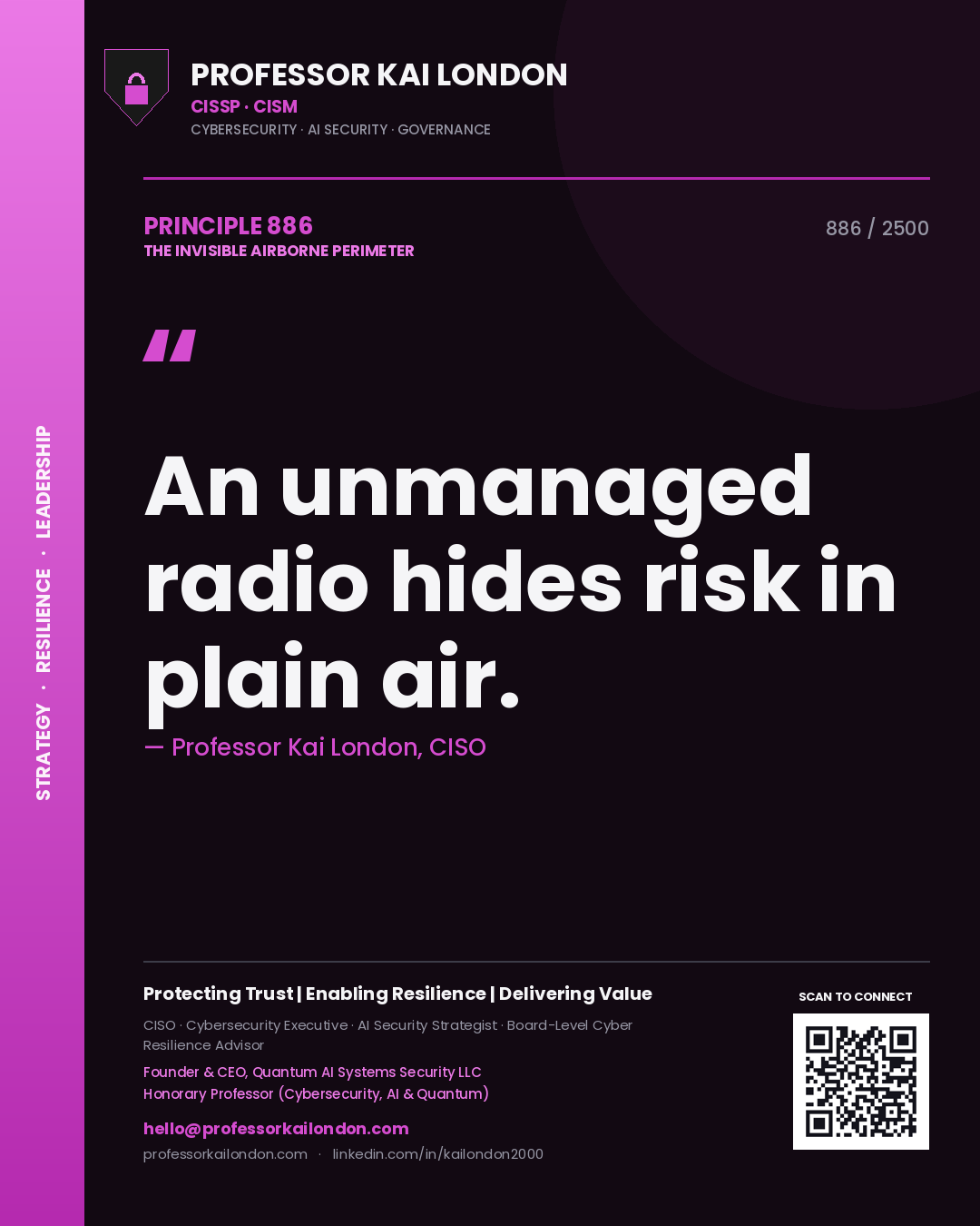 Professor Kai London principle 886: An unmanaged radio hides risk in plain air.