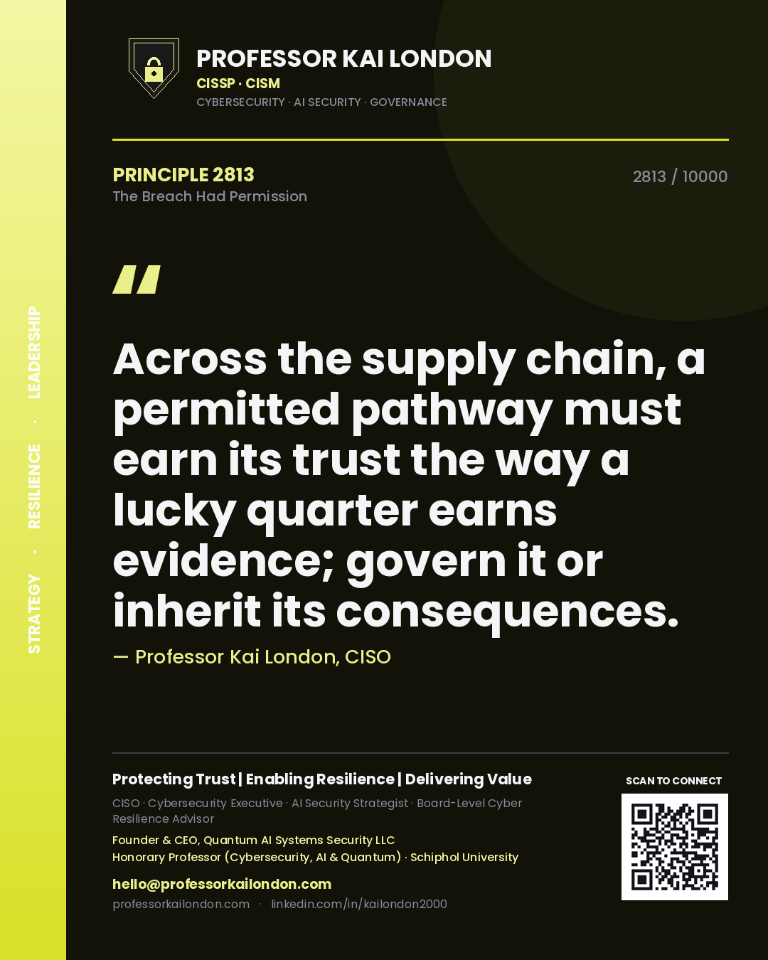 Professor Kai London principle 2813: Across the supply chain, a permitted pathway must earn its trust the way a lucky quarter earns evidence; govern it or inherit its consequences.