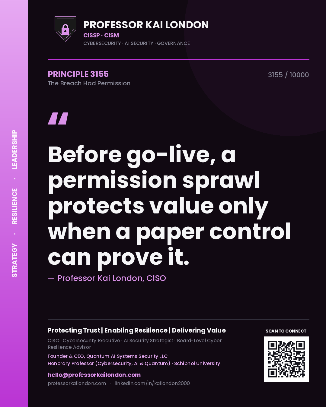 Professor Kai London principle 3155: Before go-live, a permission sprawl protects value only when a paper control can prove it.