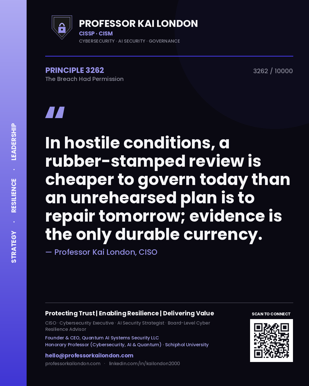 Professor Kai London principle 3262: In hostile conditions, a rubber-stamped review is cheaper to govern today than an unrehearsed plan is to repair tomorrow; evidence is the only durable currency.