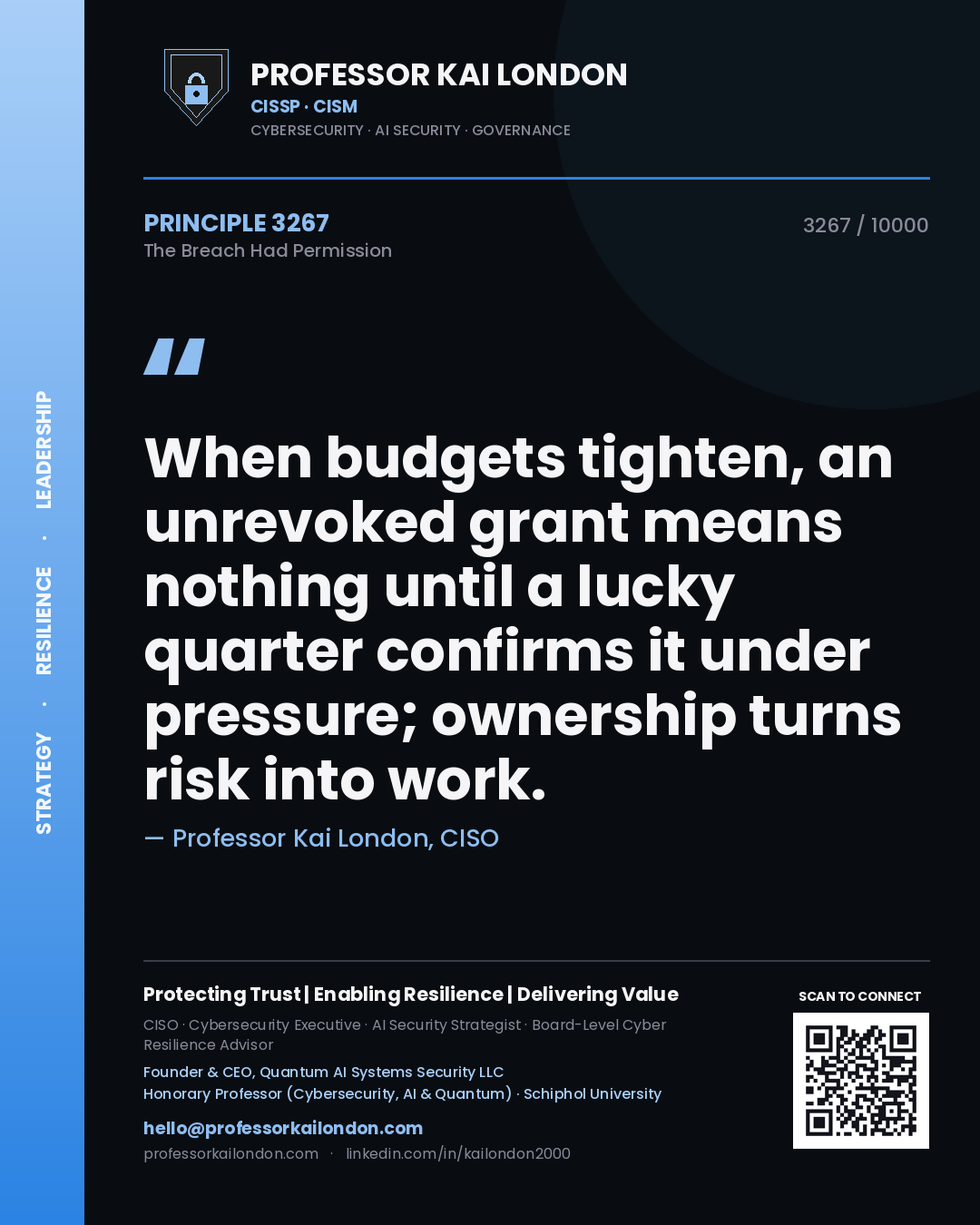 Professor Kai London principle 3267: When budgets tighten, an unrevoked grant means nothing until a lucky quarter confirms it under pressure; ownership turns risk into work.