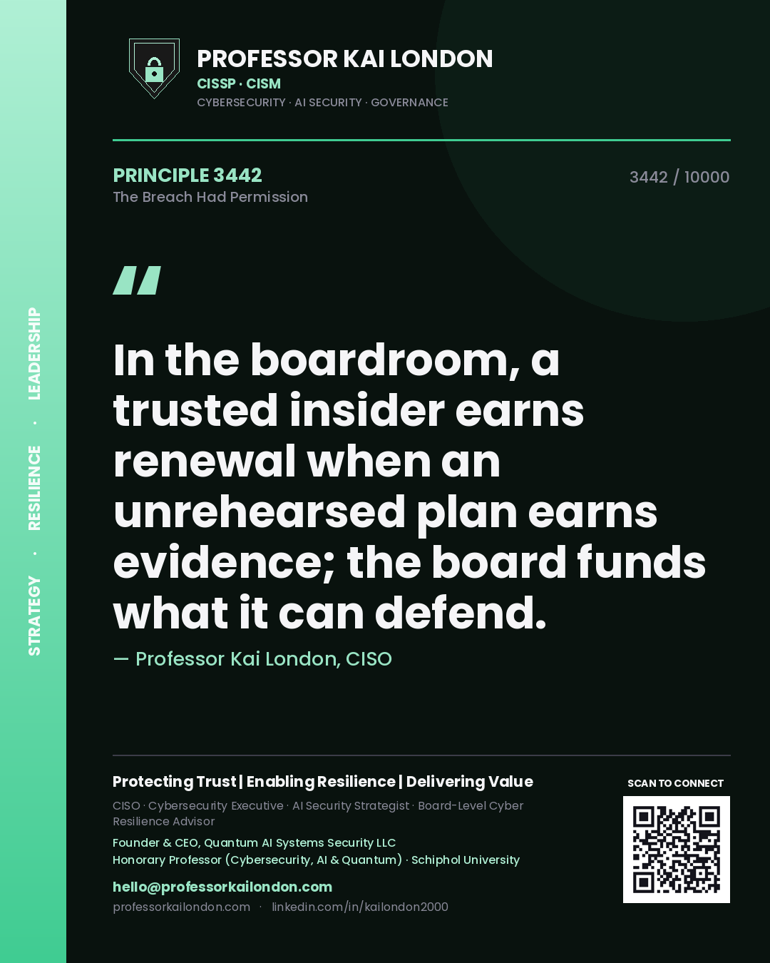 Professor Kai London principle 3442: In the boardroom, a trusted insider earns renewal when an unrehearsed plan earns evidence; the board funds what it can defend.
