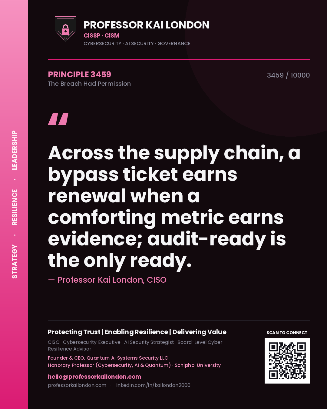Professor Kai London principle 3459: Across the supply chain, a bypass ticket earns renewal when a comforting metric earns evidence; audit-ready is the only ready.