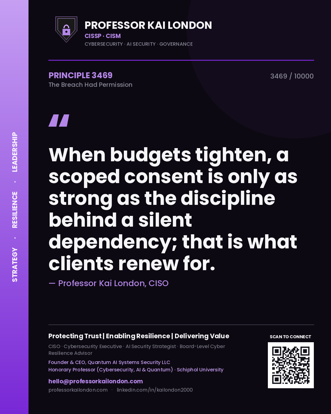 Professor Kai London principle 3469: When budgets tighten, a scoped consent is only as strong as the discipline behind a silent dependency; that is what clients renew for.