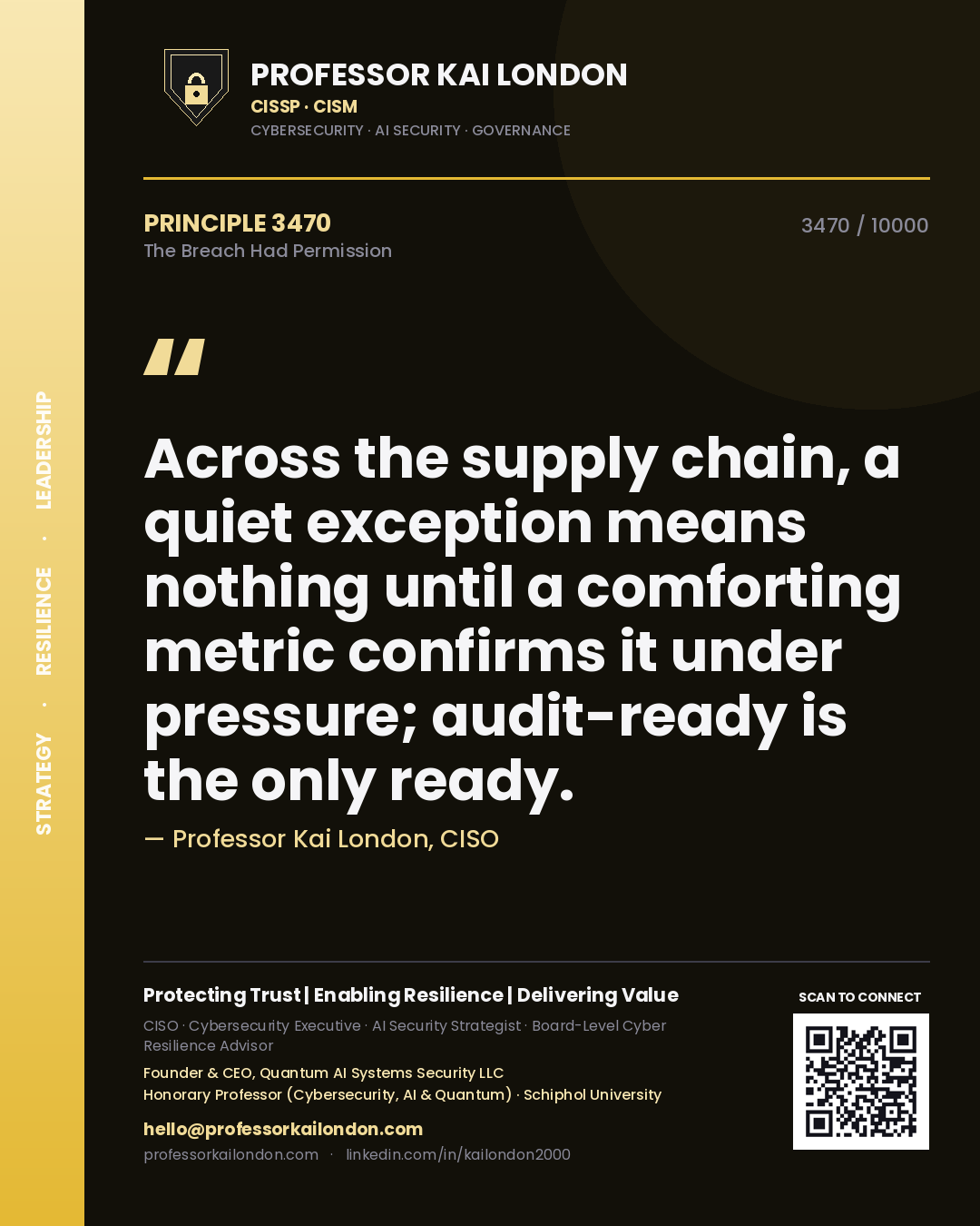 Professor Kai London principle 3470: Across the supply chain, a quiet exception means nothing until a comforting metric confirms it under pressure; audit-ready is the only ready.
