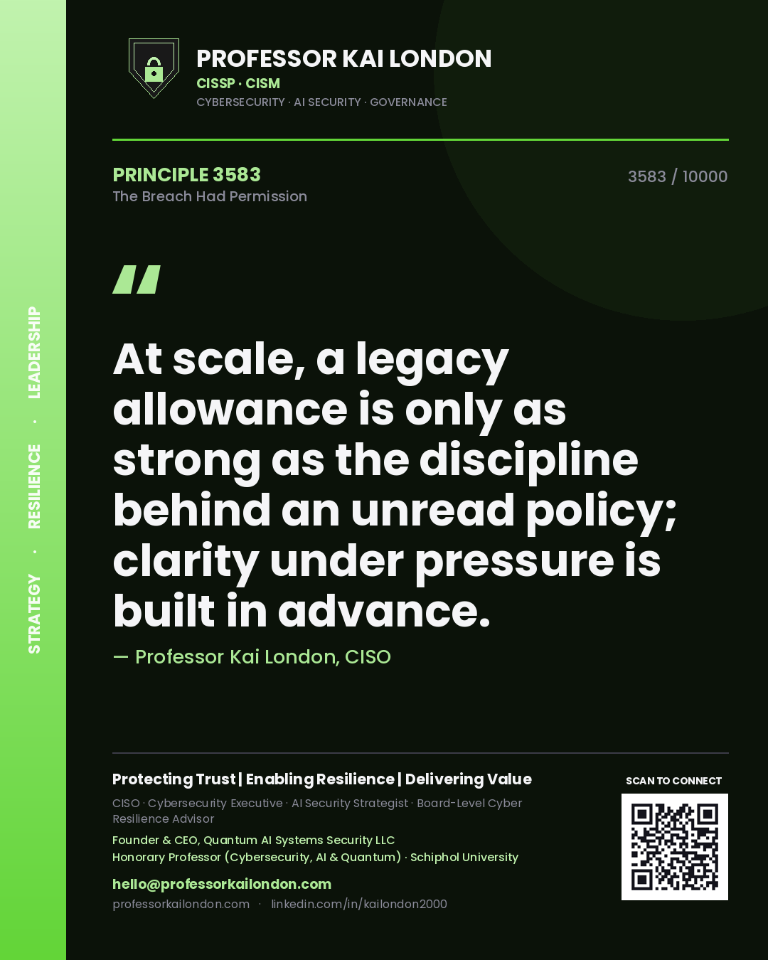 Professor Kai London principle 3583: At scale, a legacy allowance is only as strong as the discipline behind an unread policy; clarity under pressure is built in advance.