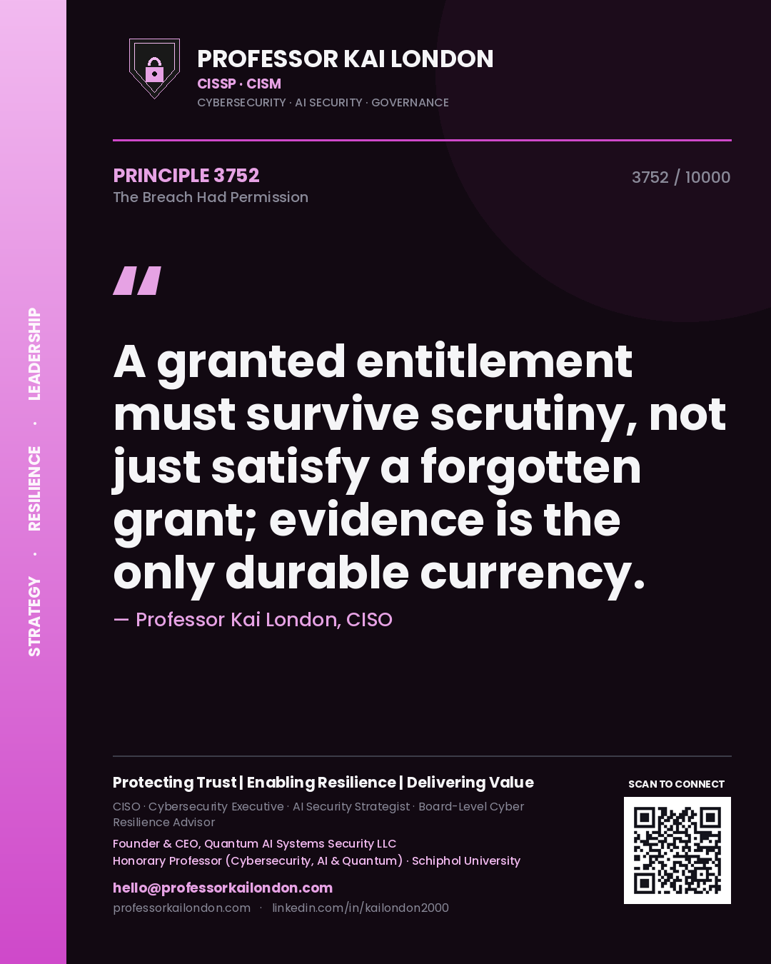 Professor Kai London principle 3752: A granted entitlement must survive scrutiny, not just satisfy a forgotten grant; evidence is the only durable currency.