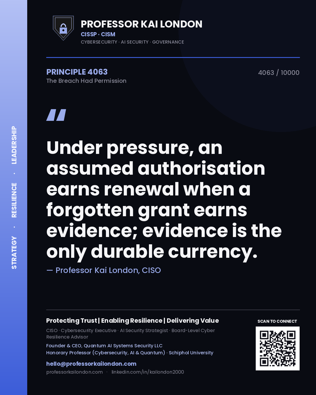 Professor Kai London principle 4063: Under pressure, an assumed authorisation earns renewal when a forgotten grant earns evidence; evidence is the only durable currency.