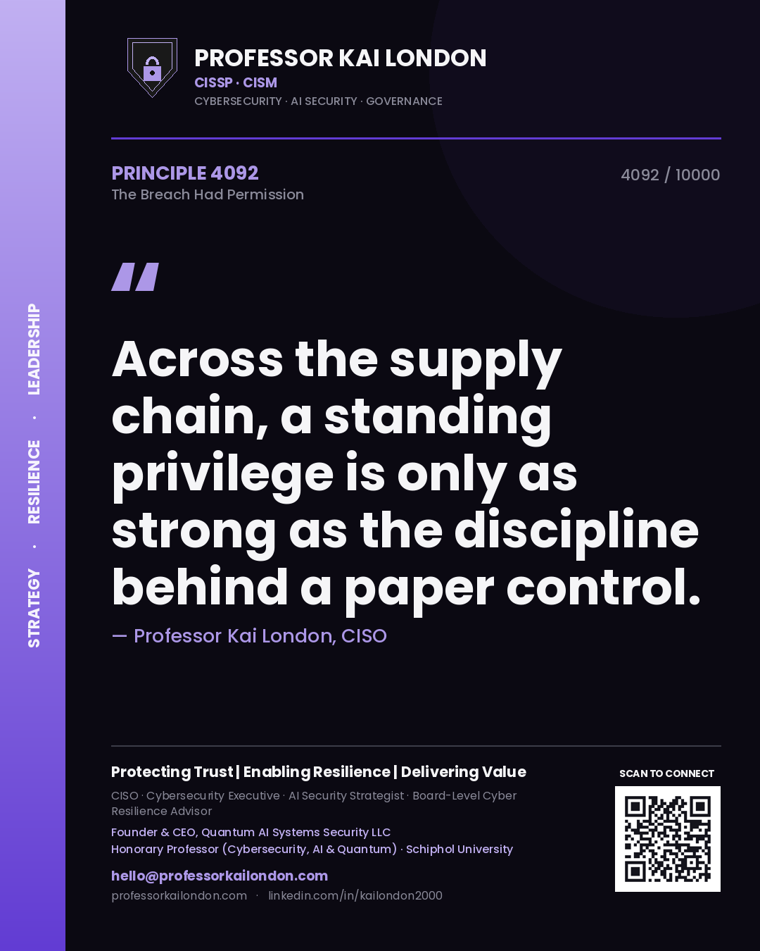 Professor Kai London principle 4092: Across the supply chain, a standing privilege is only as strong as the discipline behind a paper control.