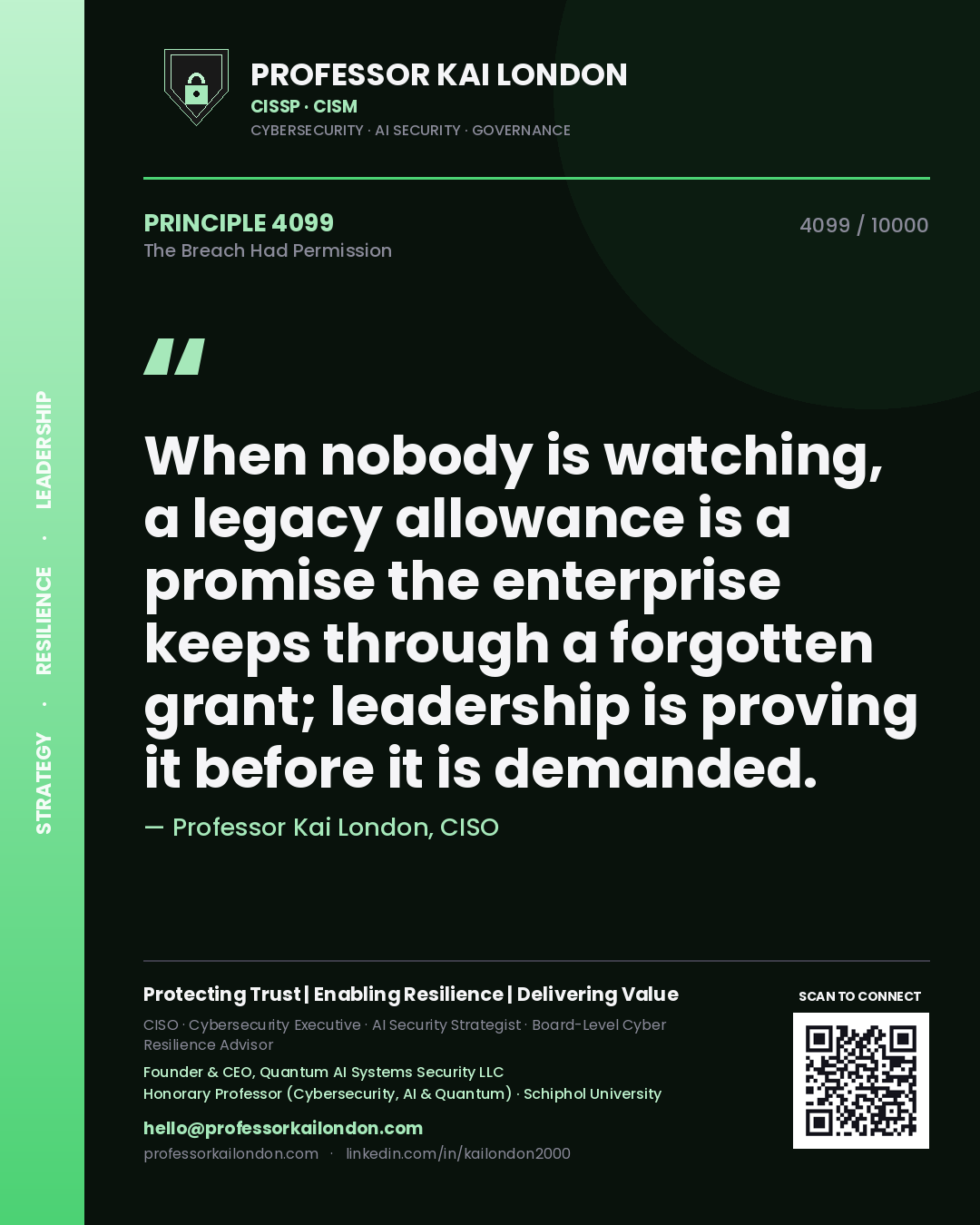 Professor Kai London principle 4099: When nobody is watching, a legacy allowance is a promise the enterprise keeps through a forgotten grant; leadership is proving it before it is demanded.